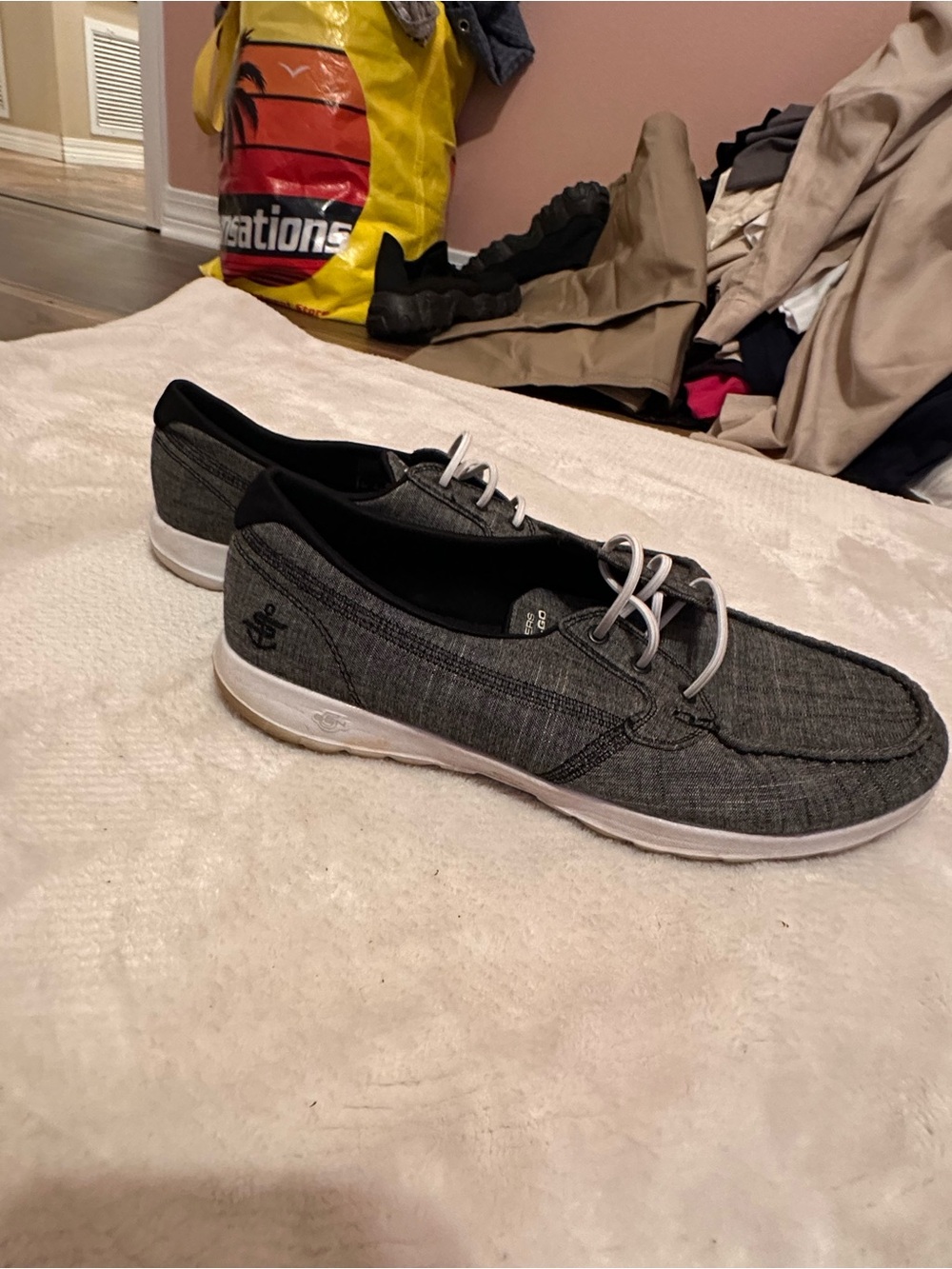 Skechers Women’s Gray Slip-On Casual Loafers with White Soles